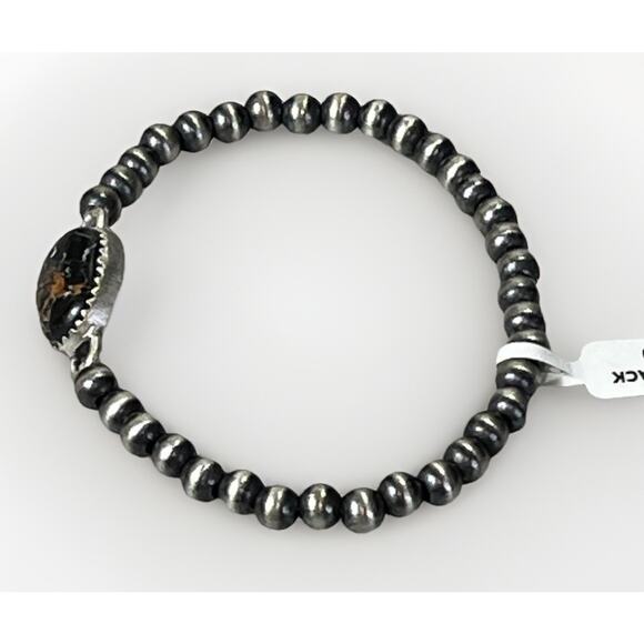 Native American Sterling Silver Pearl & Black Jack Turquoise Navajo Bracelet 7.5 - Picture 8 of 10